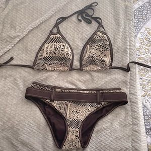 Two piece swim crochet brown Top sz L/D bottom Sz M